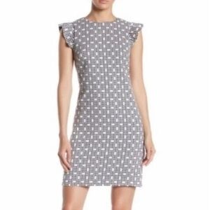 Eliza J Gingham Dot Ruffle Sleeveless Shift Mini Dress